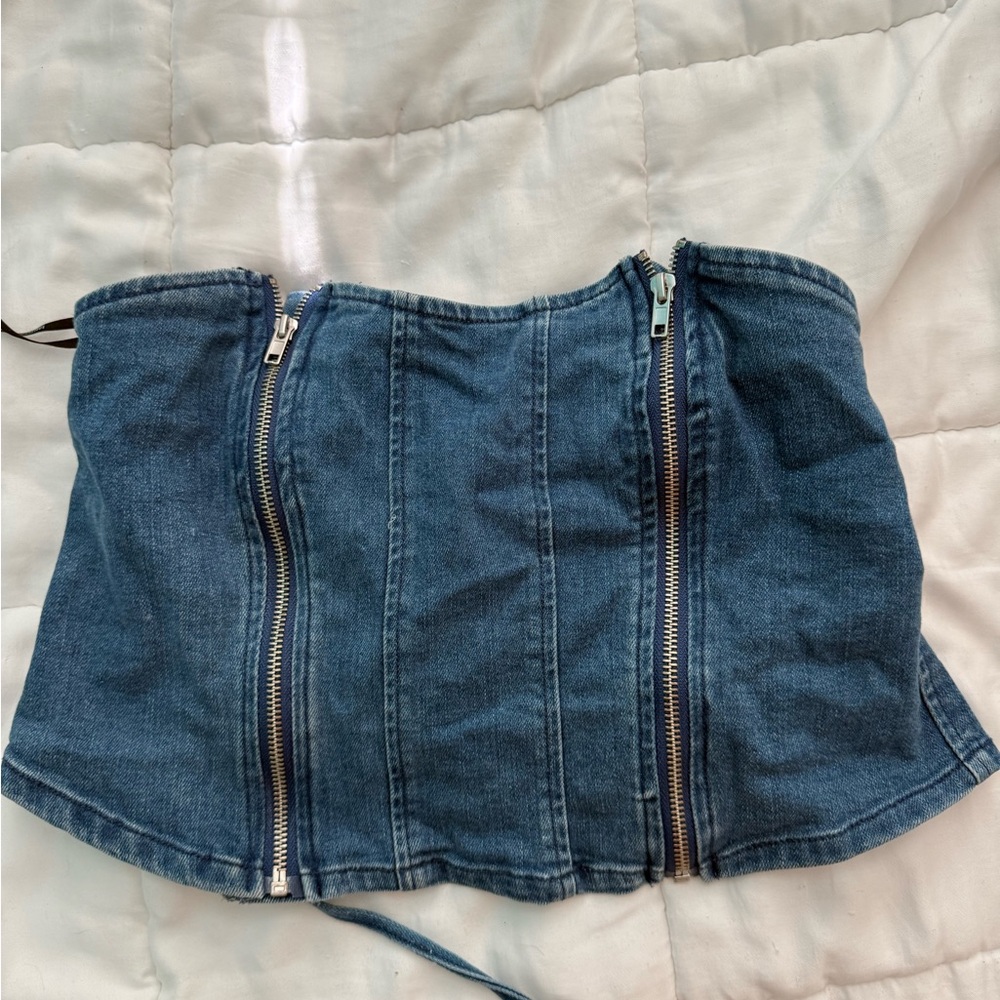 Denim strapless bustier top